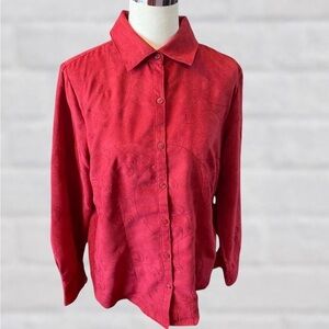 Croft & Barrow Small Long Sleeve Red stitched design blouse NWOT